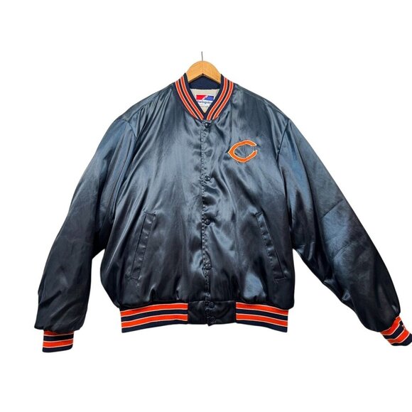 Vintage Chicago Bears Satin Bomber Jacket Varsity Snap Front Swingster Adult XL - Picture 1 of 12